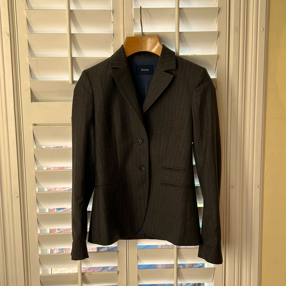 Grey Pinstripe Faconnable Classic Wool Blazer.